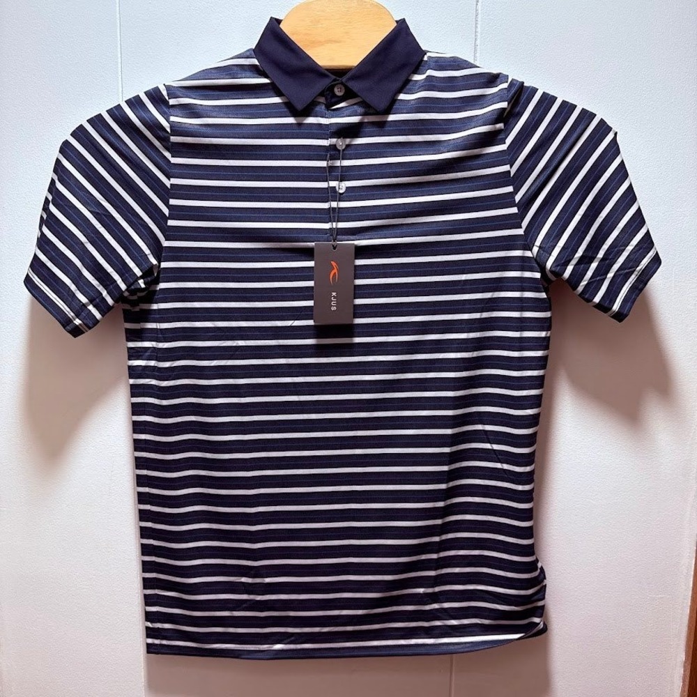 KJUS Men Luis Multi Stripe Polo Shirt Navy White Size Small NEW WITH TAGS